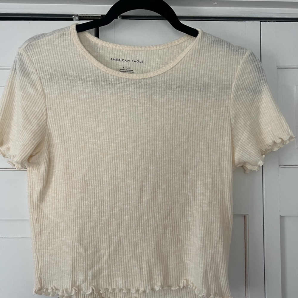 American Eagle Outfitters Cream Ribbed Women's Top